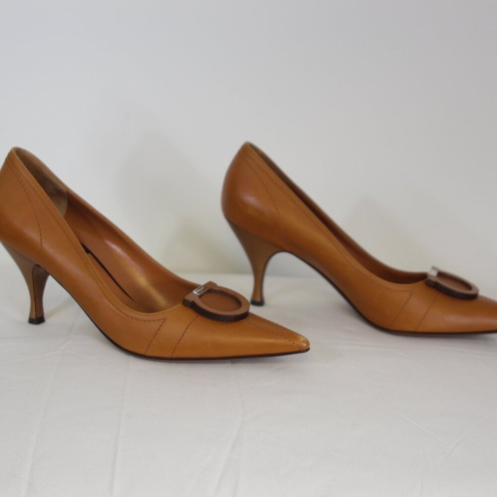 Salvatore Ferragamo Cheyenne Natural Calf Heels 9.5B w/ Box Y2K - Picture 3 of 12